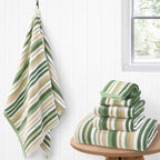 Sage Green Striped Towels Set- 100% Cotton, Quick Dry, Soft & Absorbent by VOOVAMOVAS