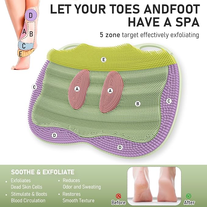 XL Shower Foot Scrubber Mat, Silicone Feet Massage Cleaner Dead Skin Toes Clean - Image 4