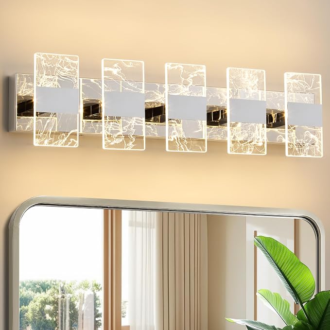 Modern LED Bathroom Light Fixtures Dimmable 5-Light Chrome Vanity Light by NADOSAHomeLighting