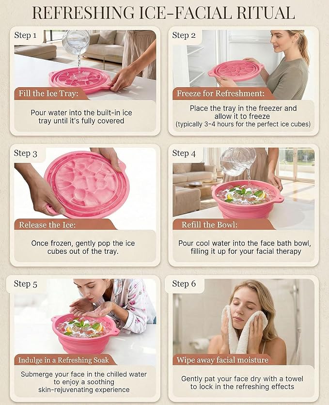 Face Ice Bath Bowl with Built-in Ice Tray, Collapsible Silicone Face Bowl - Image 9