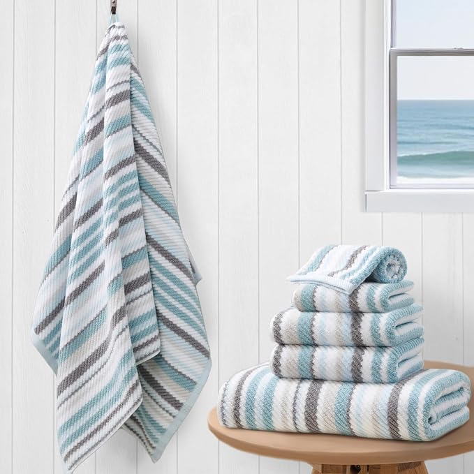 6-Piece Luxury Aqua Striped Towel Set by VOOVAMOVAS