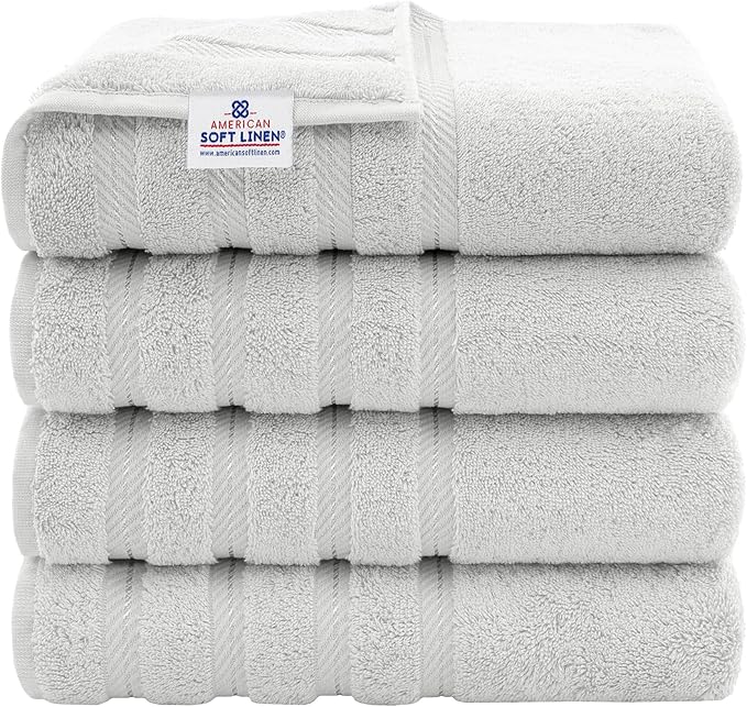 American Soft Linen Luxury 4 Piece Bath Towel Set, 600 GSM 100% Cotton Turkish by AmericanSoftLinen