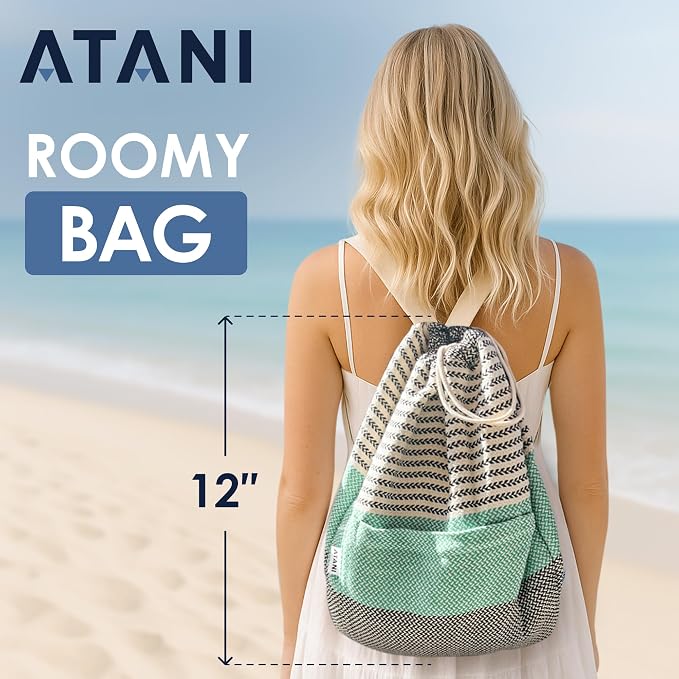 ATANI Turkish Beach Towel, Converts to a Bag, Oversized 100% Cotton Bath Towels - Image 4