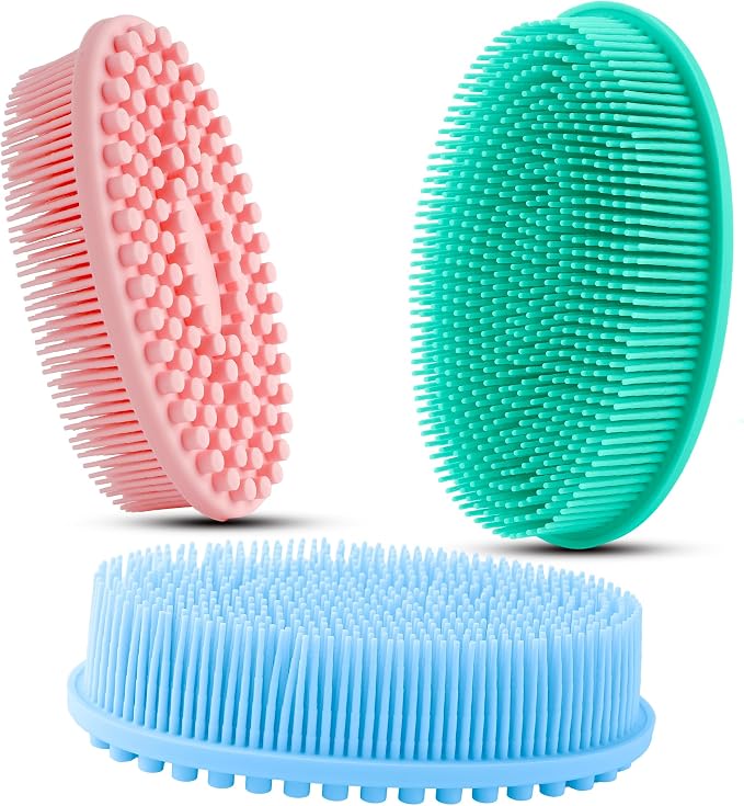 3 Pack Silicone Body Scrubber, Soft Silicone Loofah Exfoliating Body Scrubber by Slergut