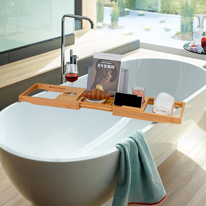 Utoplike Bamboo Bathtub Caddy Tray Bath Tray - Image 6