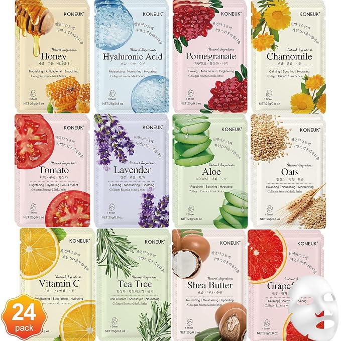 KONEUK 24 Pack Sheet Face Masks Skincare by KONEUK