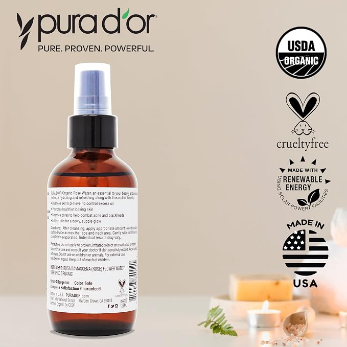 PURA D'OR 4 Oz Organic Rose Water Toner - Image 6
