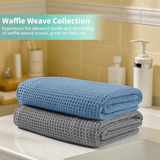 Microfiber Waffle Bath Towels, 4 Pieces, Fast Drying, Lint Free 430 GSM - Image 6