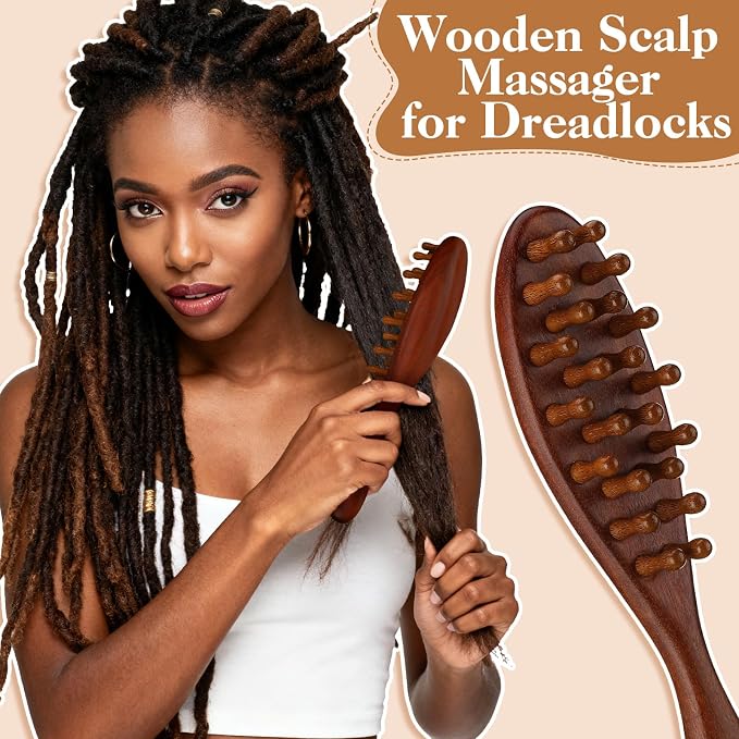 ProSuites 3 Pack Wooden Scalp Massager Tool, Long Handle Head Massage Scalp Loc - Image 5