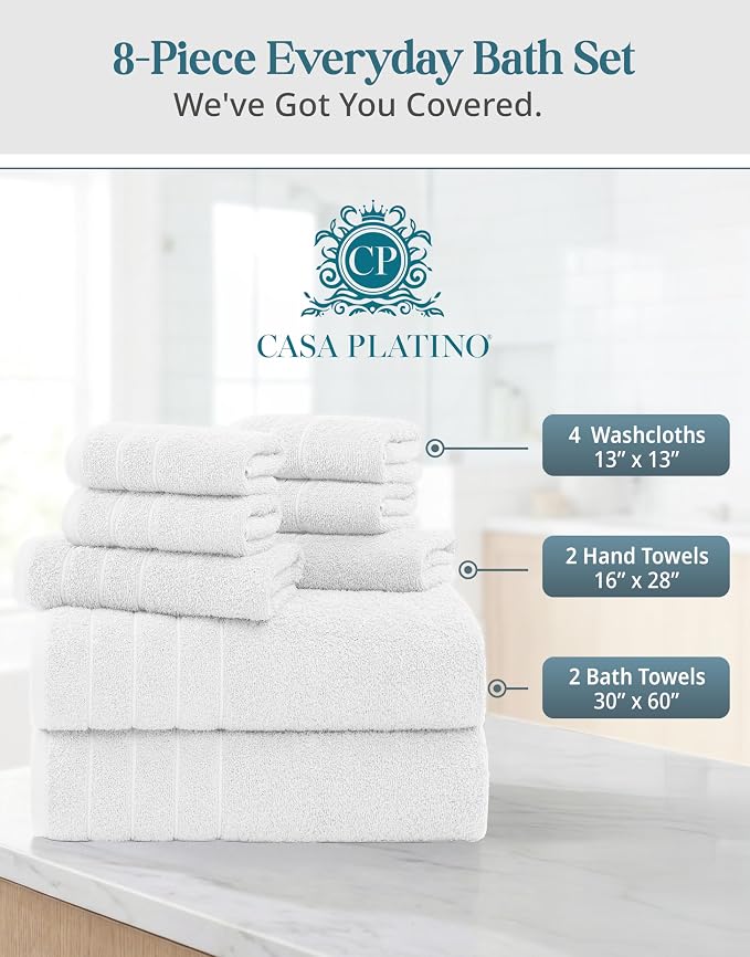 Casa Platino 100% Cotton Luxury Bath Towel Set 8 Pieces - Image 4