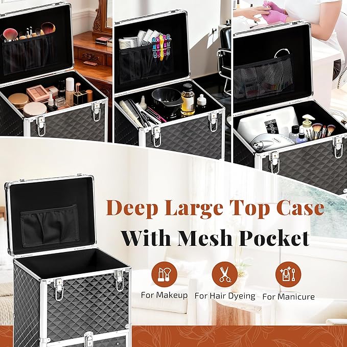 Rolling Makeup Train Case with 3 Drawers, Nail Trolley Cart Salon Station - Image 4