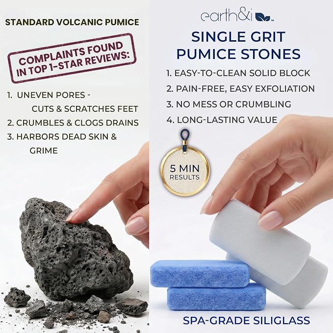 Earth & I Pumice Stone for Feet – 2-Pack Callus Remover | Coarse + Fine - Image 4