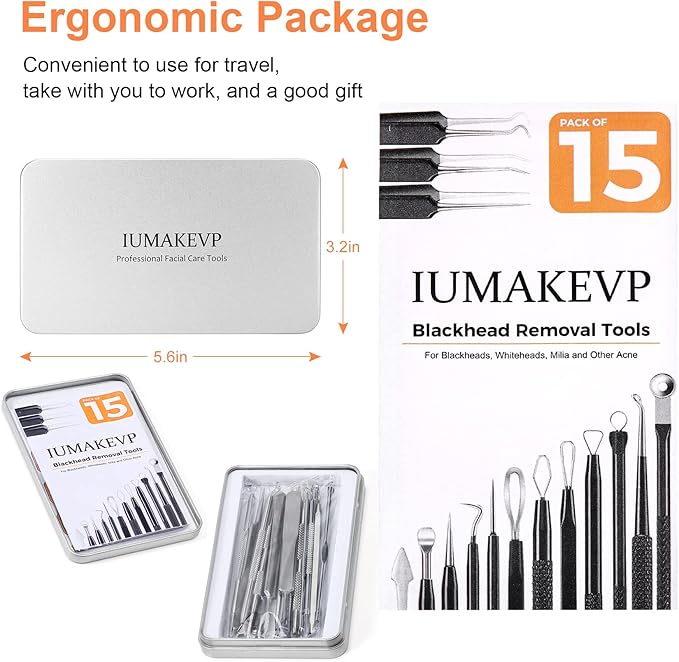 Pimple Popper Tool Kit, IUMAKEVP 15 PCS Professional Stainless Steel Blackhead - Image 7