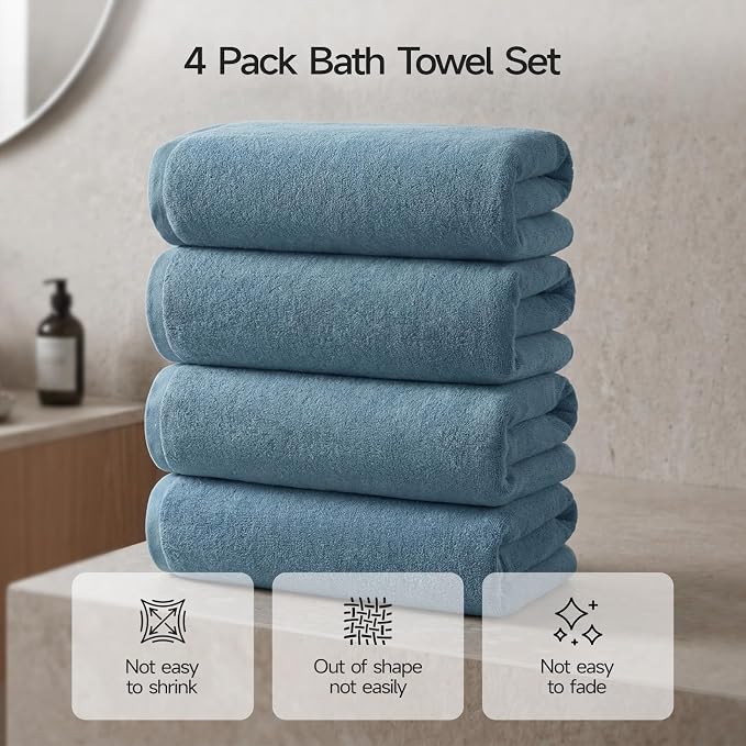 ecolook Bath Towels Set of 4, 100% Cotton, 27 x 55 Inches, Quick-Drying & - Image 4