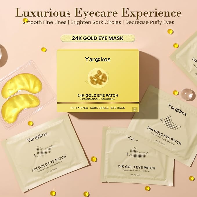 32 Pairs 24K Gold Under Eye Patches, 32 Sets Anti Wrinkle Collagen Undereye Pad - Image 6