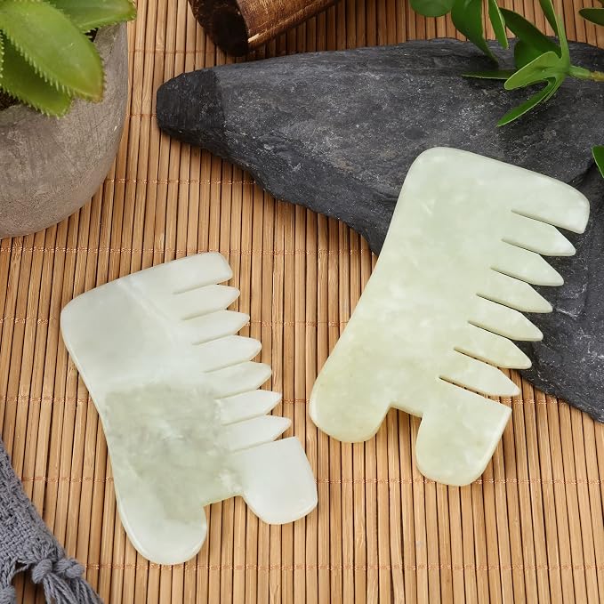 BBTO 2 Pcs Jade Comb for Scalp Massage Gua sha Comb for Head Body spa Hair - Image 3