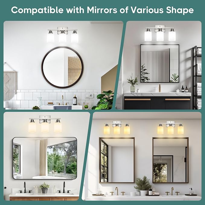 Ascher Bathroom Light Fixtures, 3-Light Vanity Light Over Mirror, Brushed - Image 8