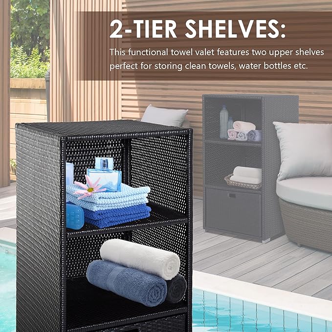 Outsunny Valet Pool Towel Rack, Waterproof PE Plastic Rattan Wicker Storage - Image 5