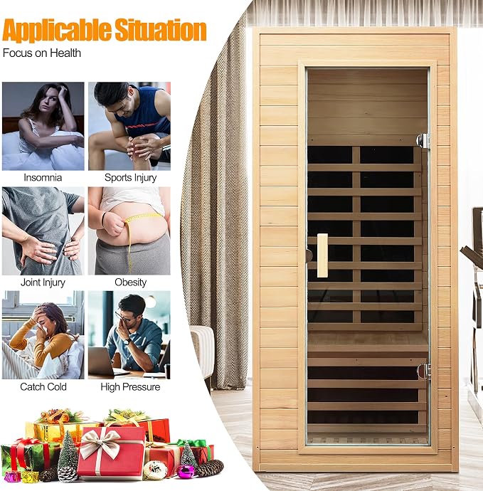 Far Infrared Sauna, 1 Person Infrared Sauna, Canadian Hemlock Wood 1290W - Image 7
