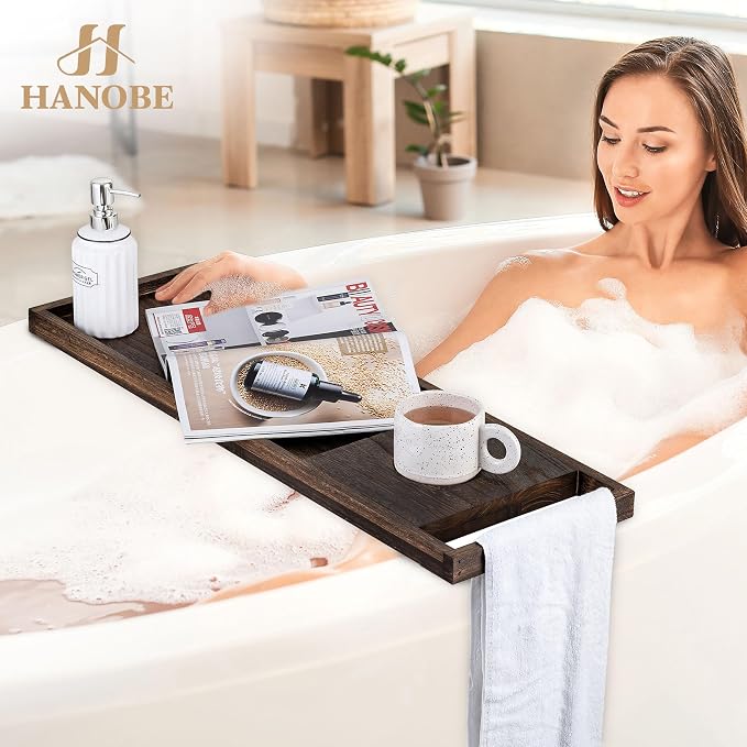 Hanobe Bathtub Tray Bath Caddy: 31" Wooden Tub Shelf - Image 6