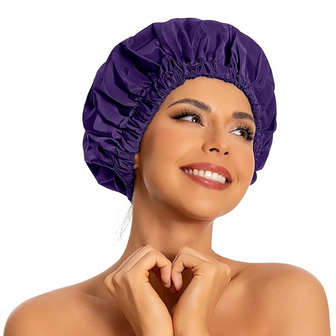 Reusable Shower Cap for Women, Large Waterproof Shower Bonnet by Edoneery