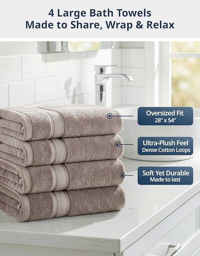 LANE LINEN 100% Cotton Bath Towels Set of 4 - Image 3