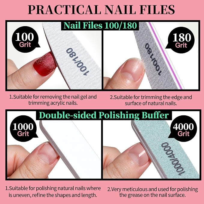 FANDAMEI Manicure Kit, Nail Files 100/180, Cuticle Nippers, Nail Buffer Block - Image 2