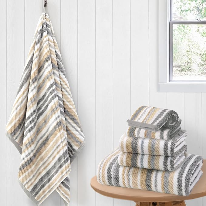 Cotton Towels Set of 6, 2 Absorbent Hand 16"x27", 2 Lightweight Washcloth by VOOVAMOVAS