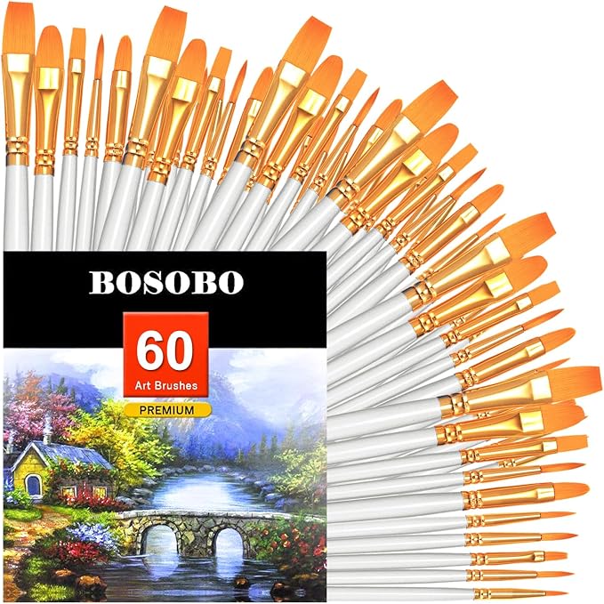 BOSOBO Paint Brushes Set, 6 Pack 60 Pcs Round Pointed Tip Paintbrushes Nylon by ArtistPaintBrushesSet