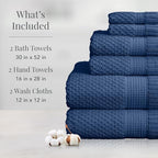 NY Loft 100% Cotton Towel Set 6 Piece Towel Set | Navy Bath Towels | Absorbent - Image 2