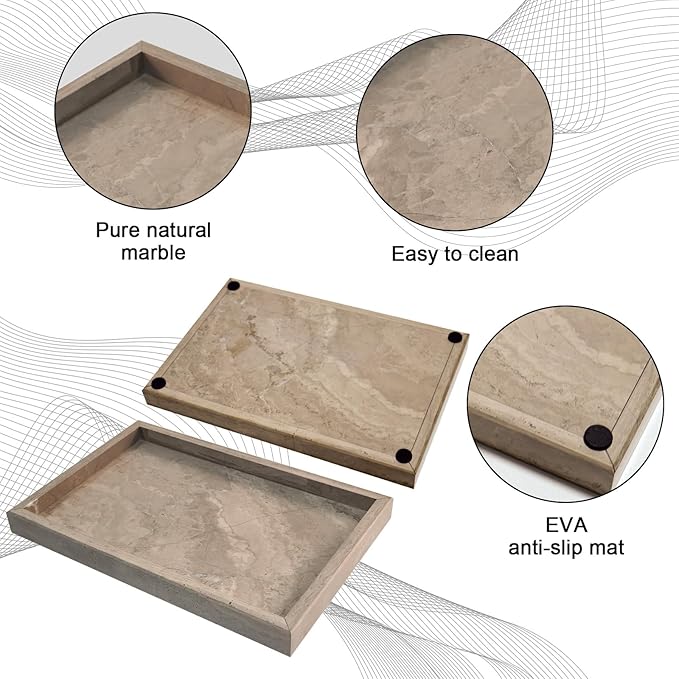 Pure Natural Marble Tray for Bathroom, Sink. Cosmetics, toiletries, etc. can be - Image 3