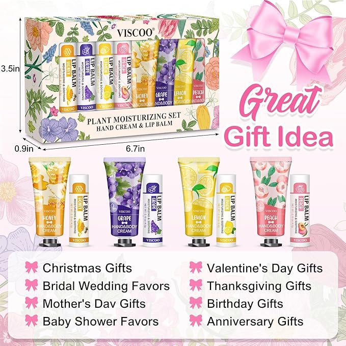 VISCOO 16 Pack Bulk Lip Balm and Hand Cream Set, Mothers Day Gifts, Teacher - Image 5