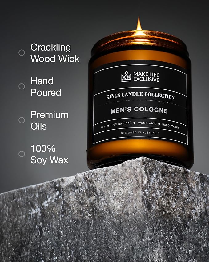 Scented Candles for Men | Men's Cologne, Amber Sandalwood Scent | Wooden Wick - Image 3