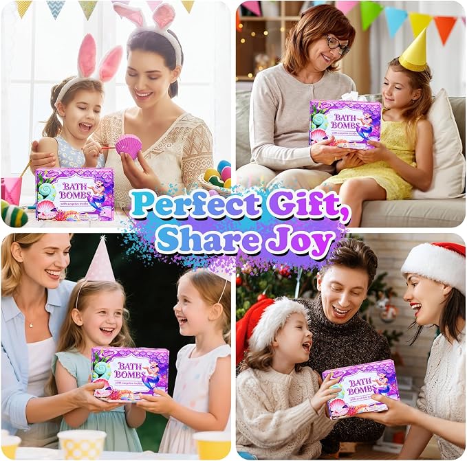 Bath Bombs for Kids with Surprise Toys Inside, Handmade Shell Bubble Bath Kit - Image 2