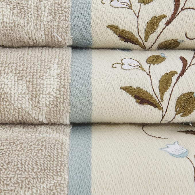 Madison Park Serene 100% Cotton Bath Towel Set Luxurious Floral Decorative - Image 7