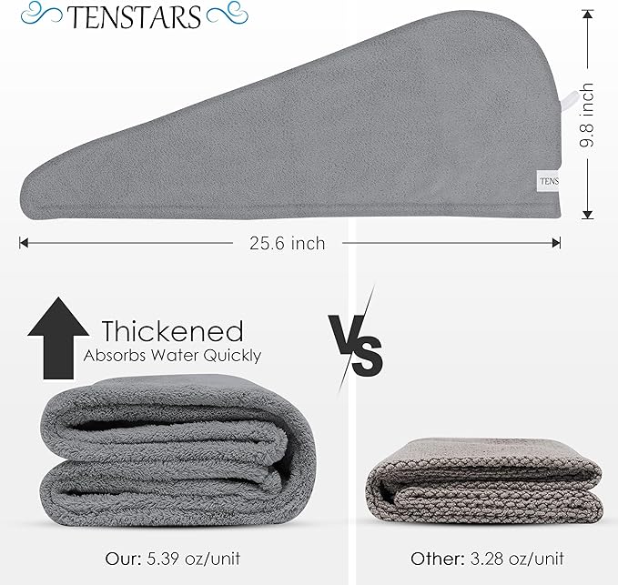 TENSTARS 5 Pack Thicken Microfiber Hair Towel Wrap - Image 2