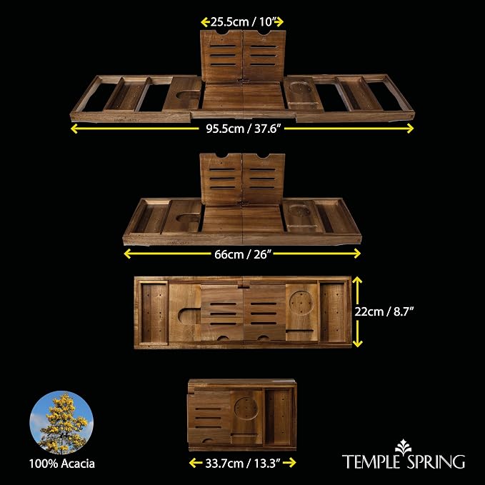 Temple Spring Foldable Bathtub Tray, Unique Design Selfcare Bathroom Caddy - Image 5
