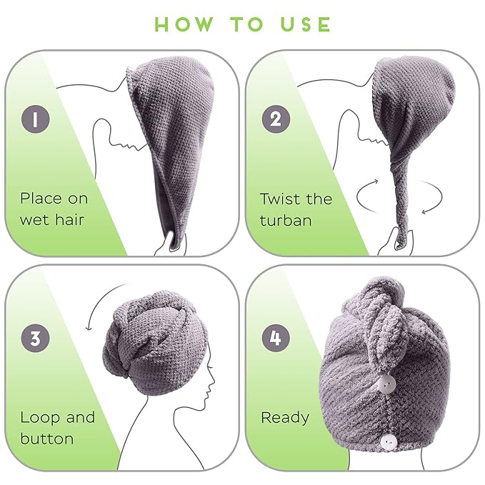 SimpleField 2 Pack Microfiber Hair Towel Wrap - Image 6