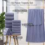 18 Piece Family Bath Towel Set Include 6 Bath Towels, 6 Hand Towels and 6 - Image 3