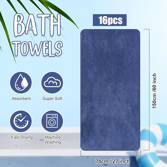 SmoothNovelty 16 Pack Microfiber Bath Towels Bulk 27'' x 60'' Oversized Size - Image 2