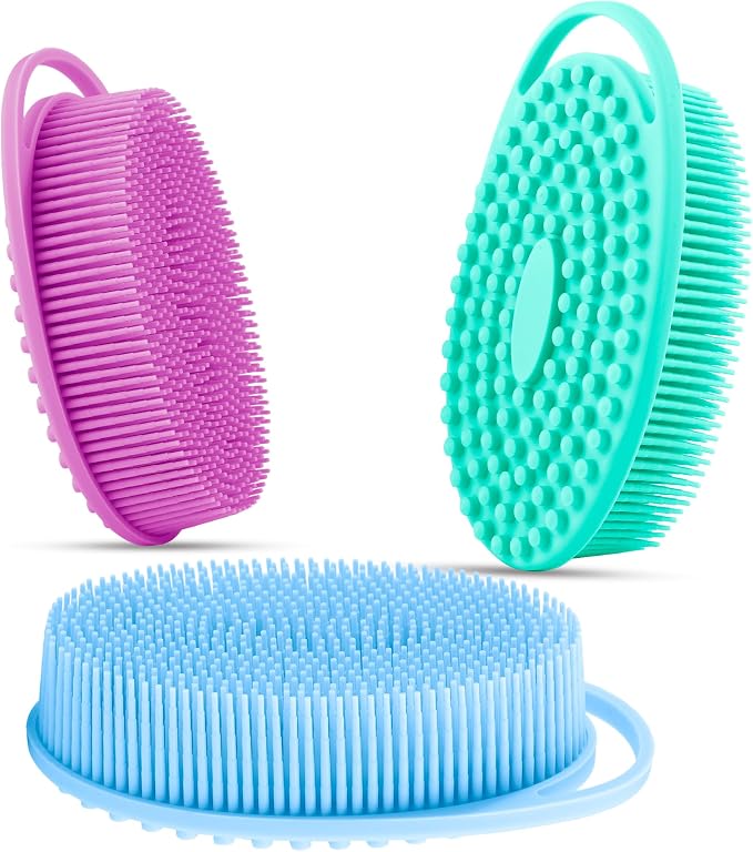 3 Pack Silicone Body Scrubber, Silicone Loofah Exfoliating Body Scrubber by Slergut