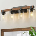 Bathroom Vanity Light Fixtures 4 lights, Wooden Farmhouse Vanity Lights Rustic by GoYeelLighting