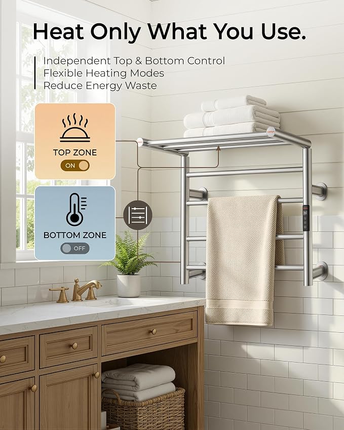 Foldable Heated Towel Rack, Smart Dual-Zone App & Voice Control Electric Towel - Image 2