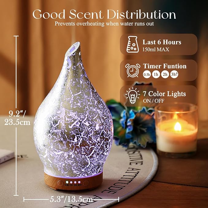 Porseme Essential Oil Diffuser Glass Aromatherapy Ultrasonic Humidifier - Image 3