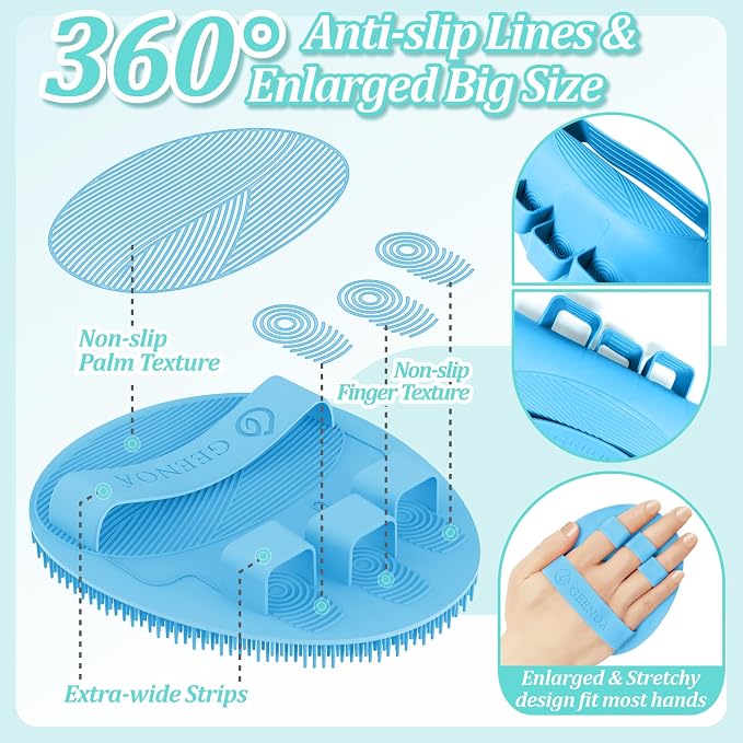 Silicone Back & Face Scrubber & Bath Glove Set 3PCS, 13.4'' Gentle Back Scrubber - Image 6