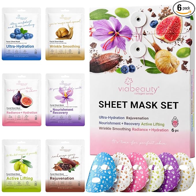 VIABEAUTY 6 Pack of Sheet Face Masks Skincare by Unknown
