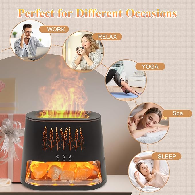Fireplace Flame Diffuser & Himalayan Salt Lamp, 8 Colors Aromatherapy Diffuser - Image 7