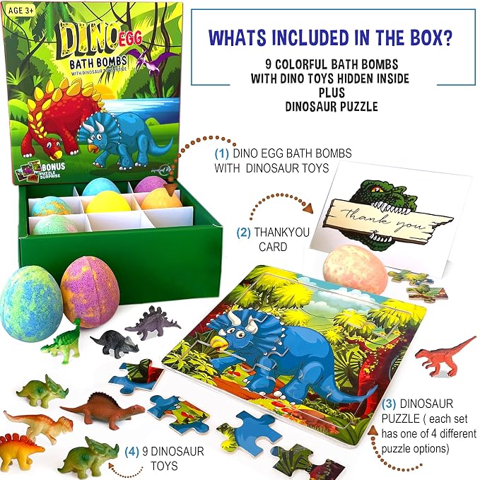 Bath Bombs for Kids with Surprise Toys Inside Plus Dinosaur Puzzle - Image 3