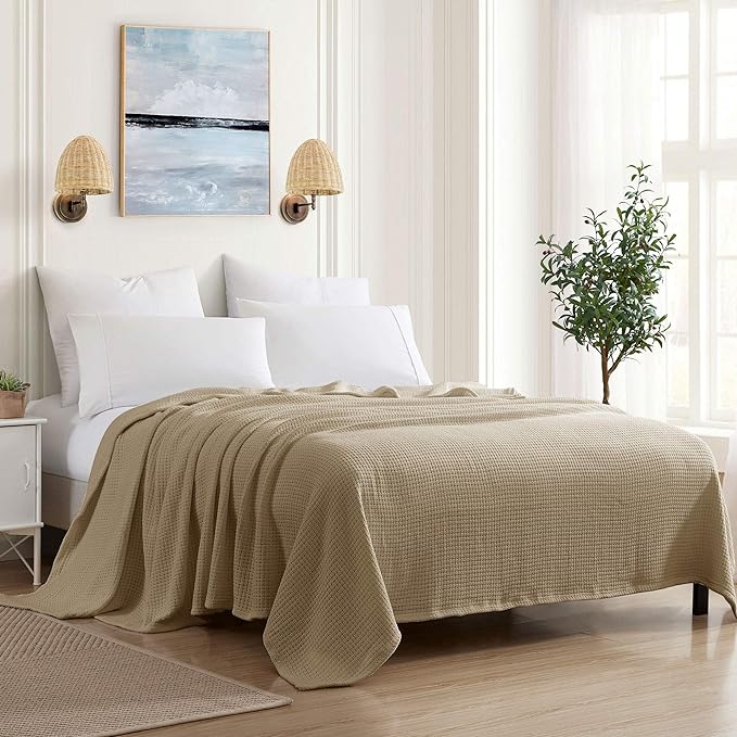 100% Fine Cotton Luxurious Basket Weave Blanket, King Size by SweetHomeCollection