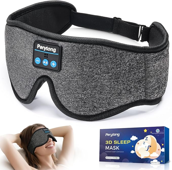 Sleep Mask with Bluetooth 5.4 Headphones, 3D Contoured Sleep Eye Mask with by Perytong
